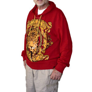 B5 NWT AVENUE GEORGE V Red Graphic Rhinestone Leopard Hoodie GV-2325 Sz XXL $199